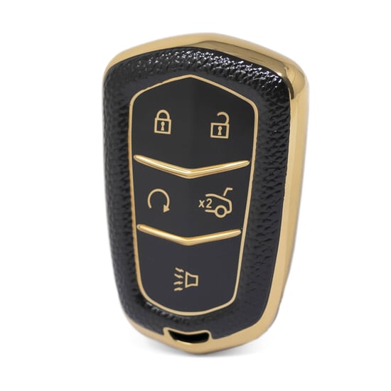 nano-high-quality-gold-leather-cover-for-cadillac-remote-key-5-buttons-black-color-cdlc-a13j5