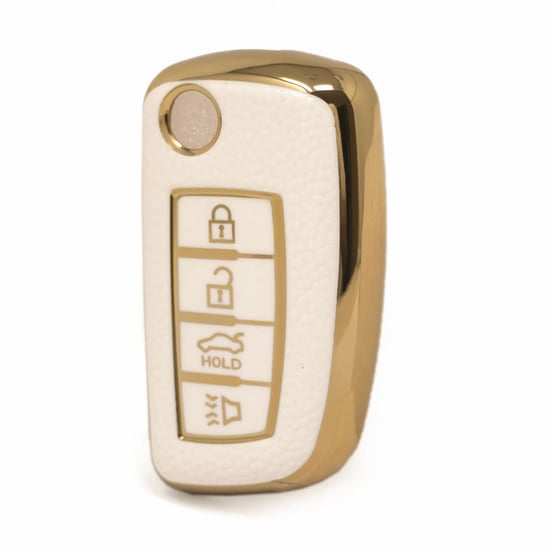 nano-high-quality-gold-leather-cover-for-nissan-flip-remote-key-4-buttons-white-color-ns-b13j4