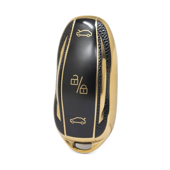 nano-high-quality-gold-leather-cover-for-tesla-remote-key-3-buttons-black-color-tsl-c13j