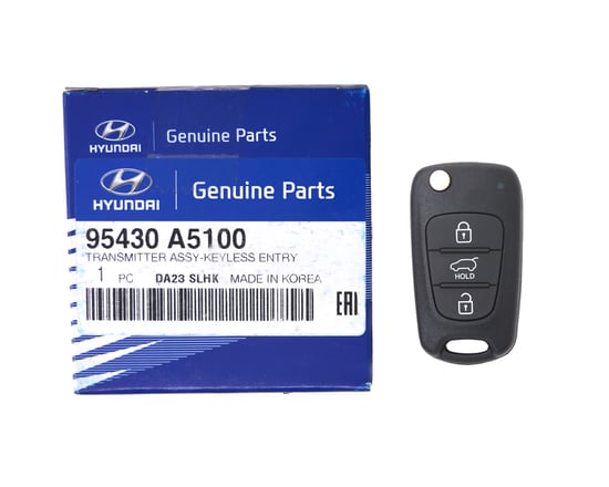New-Hyundai-I30-2012-Genuine-OEM-Flip-Remote-Key-3-Buttons-4D-Transponder-95430-A5100-95430A5100---FCCID:-RKE-4F04-OEM-Box---Emirates-Keys