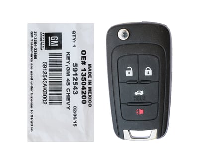 NEW-Chevrolet-Camaro-Camaro-Cruze-Impala-Equinox-Malibu-2010-2017-STARTTEC-Genuine-OEM-Flip-Remote-Key-4-Buttons-315MHz-5912543-Part-#13504200---FCCID:-OHT01060512---Chip:-Philips-ID-46-GM-EXT