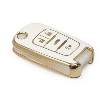 New-Aftermarket-Nano-High-Quality-Cover-For-Chevrolet-Flip-Remote-Key-3+1-Buttons-White-Color---Emirates-Keys