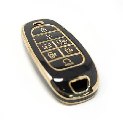 New-Aftermarket-Nano-High-Quality-Cover-For-Hyundai-Remote-Key-Key-6+1-Auto-Start-Buttons-Black-Color---Emirates-Keys