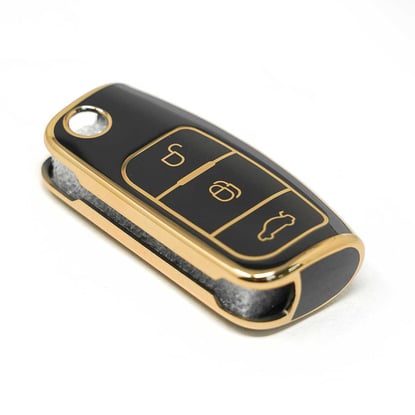 New-Aftermarket-Nano--High-Quality-Cover-For-Ford-Focus-Flip-Remote-Key-3-Buttons-Black-Color---Emirates-Keys