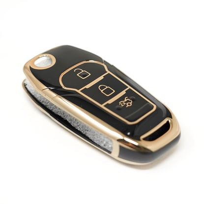 New-Aftermarket-Nano--High-Quality-Cover-For-Ford-Fusion-Flip-Remote-Key-3-Buttons-Black-Color---Emirates-Keys