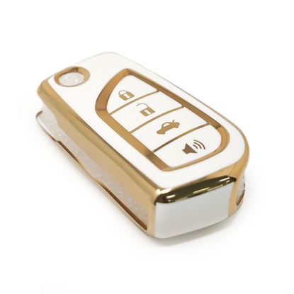 New-Aftermarket-Nano-High-Quality-Cover-For-Toyota-Flip-Remote-Key-3+1-Buttons-White-Color---Emirates-Keys