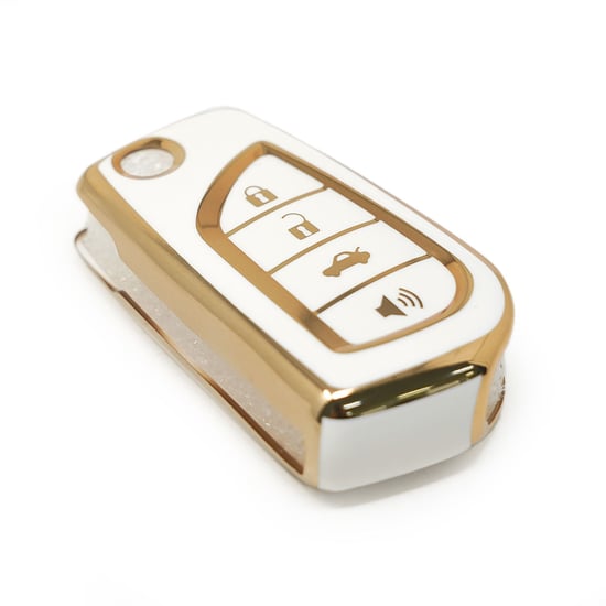 New-Aftermarket-Nano-High-Quality-Cover-For-Toyota-Flip-Remote-Key-3+1-Buttons-White-Color---Emirates-Keys