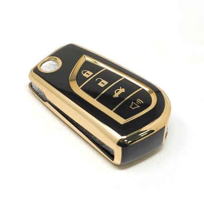 New-Aftermarket-Nano-High-Quality-Cover-For-Toyota-Flip-Remote-Key-3+1-Buttons-Black-Color---Emirates-Keys