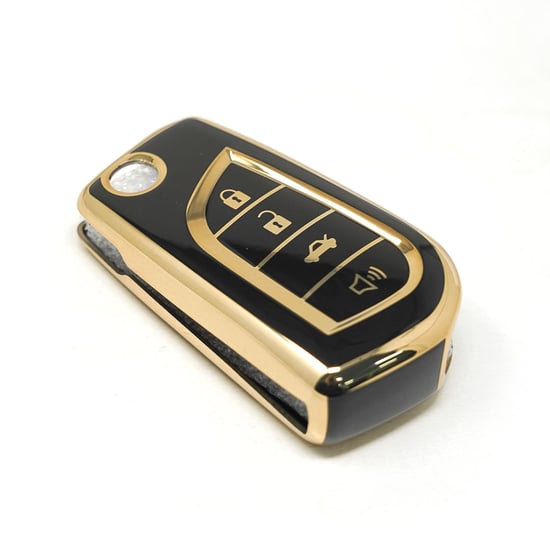 New-Aftermarket-Nano-High-Quality-Cover-For-Toyota-Flip-Remote-Key-3+1-Buttons-Black-Color---Emirates-Keys