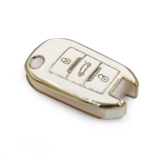 New-Aftermarket-Nano-High-Quality-Cover-For-Peugeot-407-408-Remote-Key-3-Buttons-White-Color---Emirates-Keys