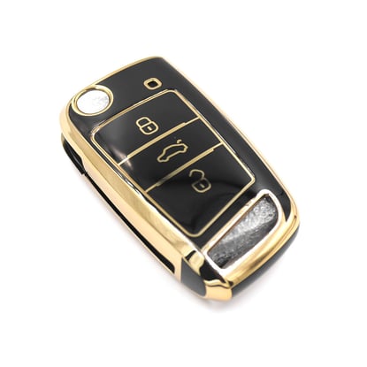 New-Aftermarket-Nano--High-Quality-Cover-For-Volkswagen-VW-MQB-Flip-Remote-Key-3-Buttons-Black-Color---Emirates-Keys