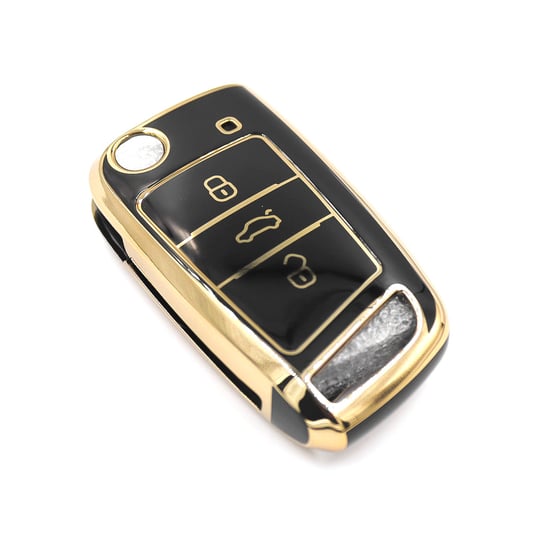 New-Aftermarket-Nano--High-Quality-Cover-For-Volkswagen-VW-MQB-Flip-Remote-Key-3-Buttons-Black-Color---Emirates-Keys