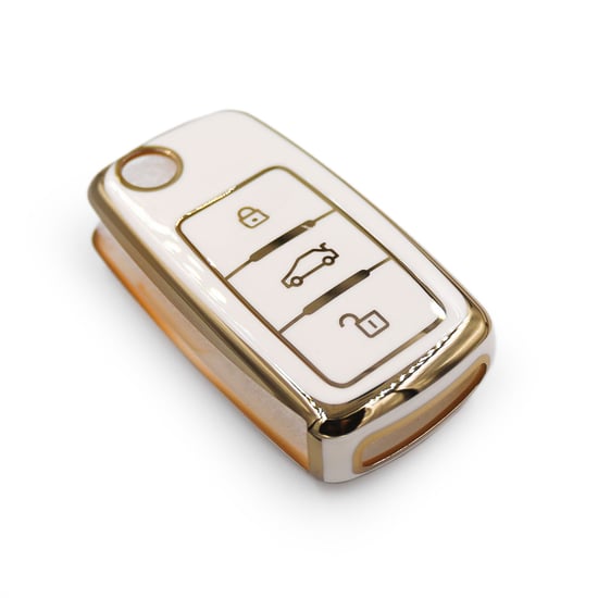 New-Aftermarket-Nano-High-Quality-Cover-For-Volkswagen-VW-Flip-Remote-Key-3-Buttons-White-Color---Emirates-Keys