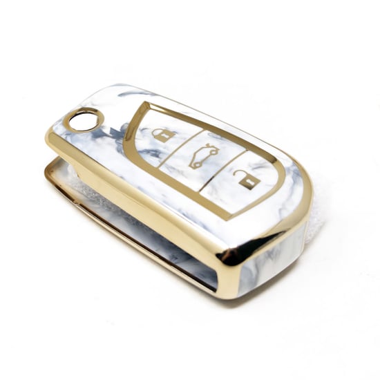 New-Aftermarket-Nano-High-Quality-Marble-Cover-For-Toyota-Flip-Remote-Key-3-Buttons-White-Color-TYT-C12J3---Emirates-Keys