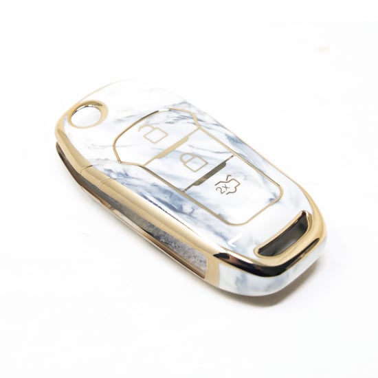 New-Aftermarket-Nano-High-Quality-Marble-Cover-For-Ford-Flip-Remote-Key-3-Buttons-White-Color-Ford-F12J---Emirates-Keys