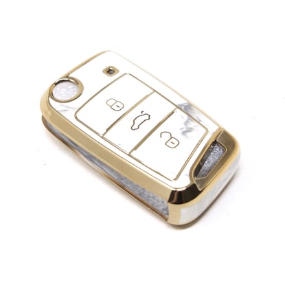 New-Aftermarket-Nano-High-Quality-Marble-Cover-For-Volkswagen-Flip-Remote-Key-3-Buttons-White-Color-VW-B12J---Emirates-Keys