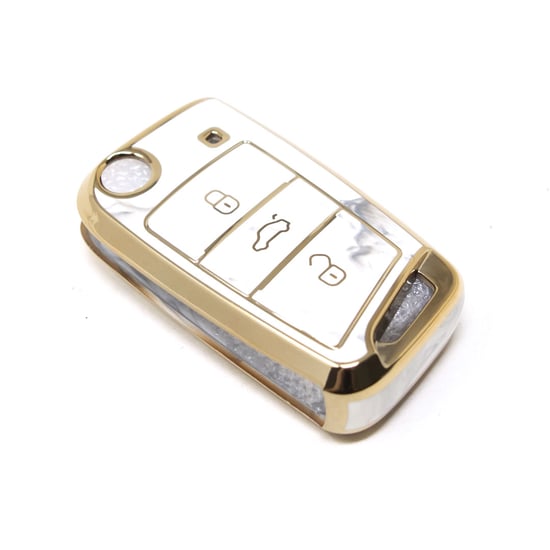 New-Aftermarket-Nano-High-Quality-Marble-Cover-For-Volkswagen-Flip-Remote-Key-3-Buttons-White-Color-VW-B12J---Emirates-Keys