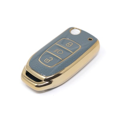 New-Aftermarket-Nano-High-Quality-Gold-Leather-Cover-For-TATA-Remote-Key-3-Buttons-Gray-Color-TATA-B13J---Emirates-Keys