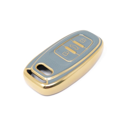 New-Aftermarket-Nano-High-Quality-Gold-Leather-Cover-For-Audi-Remote-Key-3-Buttons-Gray-Color-Audi-A13J---Emirates-Keys