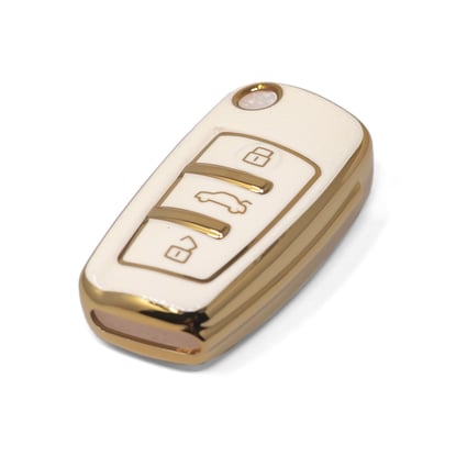 New-Aftermarket-Nano-High-Quality-Gold-Leather-Cover-For-Audi-Flip-Remote-Key-3-Buttons-White-Color-Audi-C13J---Emirates-Keys