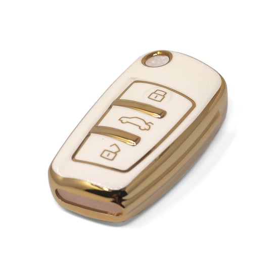New-Aftermarket-Nano-High-Quality-Gold-Leather-Cover-For-Audi-Flip-Remote-Key-3-Buttons-White-Color-Audi-C13J---Emirates-Keys