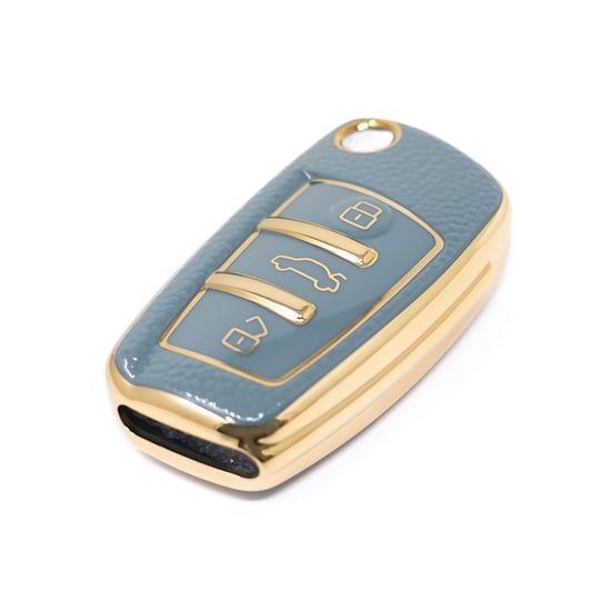 New-Aftermarket-Nano-High-Quality-Gold-Leather-Cover-For-Audi-Flip-Remote-Key-3-Buttons-Gray-Color-Audi-C13J---Emirates-Keys