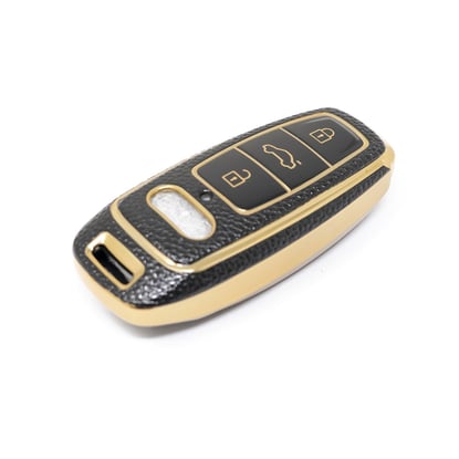 New-Aftermarket-Nano-High-Quality-Gold-Leather-Cover-For-Audi-Remote-Key-3-Buttons-Black-Color-Audi-D13J---Emirates-Keys