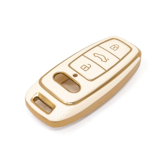 New-Aftermarket-Nano-High-Quality-Gold-Leather-Cover-For-Audi-Remote-Key-3-Buttons-White-Color-Audi-D13J---Emirates-Keys