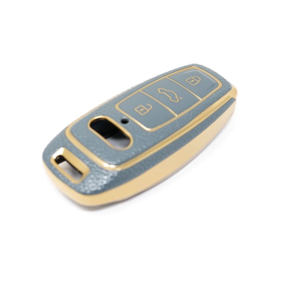 New-Aftermarket-Nano-High-Quality-Gold-Leather-Cover-For-Audi-Remote-Key-3-Buttons-Gray-Color-Audi-D13J---Emirates-Keys