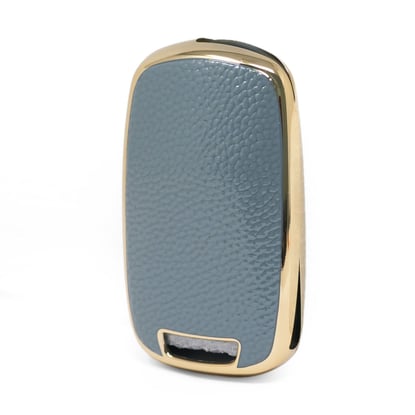 New-Aftermarket-Nano-High-Quality-Gold-Leather-Cover-For-Baojun-Flip-Remote-Key-3-Buttons-Gray-Color-BJ-B13J---Emirates-Keys