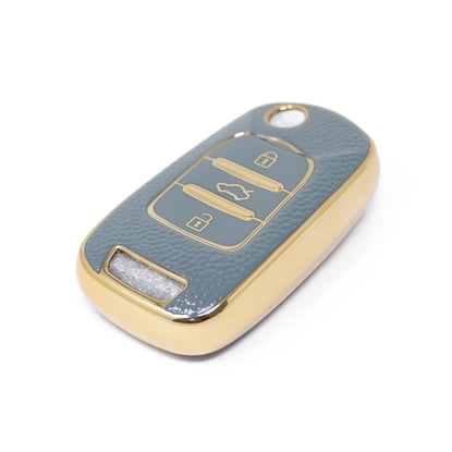 New-Aftermarket-Nano-High-Quality-Gold-Leather-Cover-For-Baojun-Flip-Remote-Key-3-Buttons-Gray-Color-BJ-B13J---Emirates-Keys