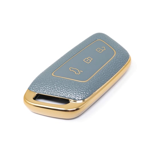 New-Aftermarket-Nano-High-Quality-Gold-Leather-Cover-For-Baojun-Remote-Key-3-Buttons-Gray-Color-BJ-C13J---Emirates-Keys