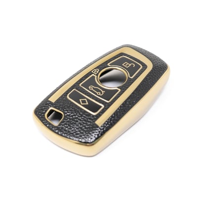 New-Aftermarket-Nano-High-Quality-Gold-Leather-Cover-For-BMW-Remote-Key-4-Buttons-Black-Color-BMW-A13J4A---Emirates-Keys