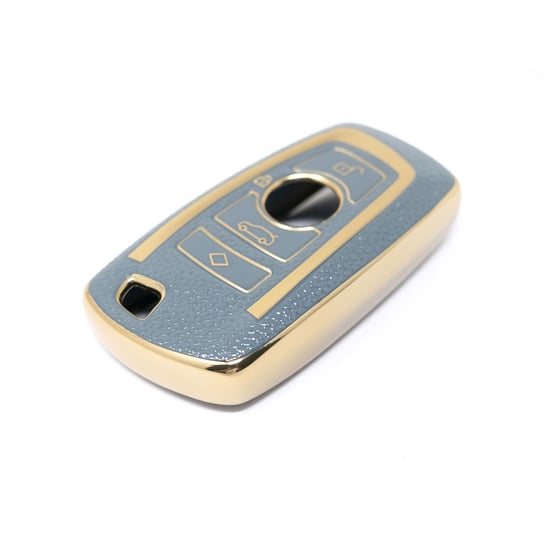 New-Aftermarket-Nano-High-Quality-Gold-Leather-Cover-For-BMW-Remote-Key-4-Buttons-Gray-Color-BMW-A13J4A---Emirates-Keys