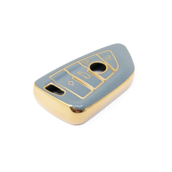 New-Aftermarket-Nano-High-Quality-Gold-Leather-Cover-For-BMW-Remote-Key-4-Buttons-Gray-Color-BMW-B13J---Emirates-Keys