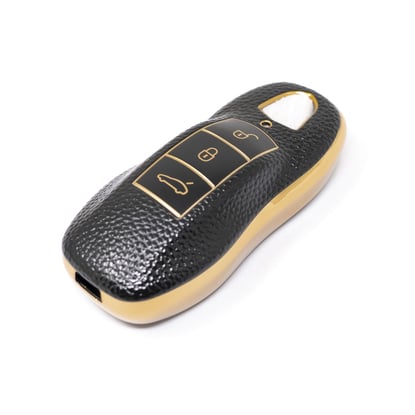 New-Aftermarket-Nano-High-Quality-Gold-Leather-Cover-For-Porsche-Remote-Key-3-Buttons-Black-Color-PSC-A13J---Emirates-Keys