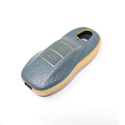 New-Aftermarket-Nano-High-Quality-Gold-Leather-Cover-For-Porsche-Remote-Key-3-Buttons-Gray-Color-PSC-A13J---Emirates-Keys