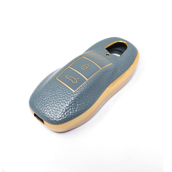 New-Aftermarket-Nano-High-Quality-Gold-Leather-Cover-For-Porsche-Remote-Key-3-Buttons-Gray-Color-PSC-A13J---Emirates-Keys