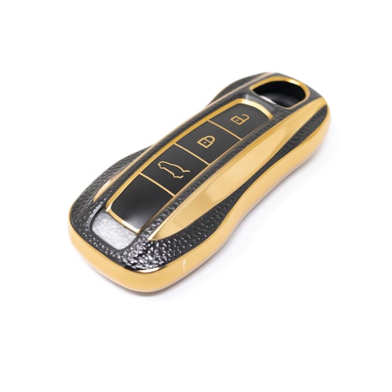 New-Aftermarket-Nano-High-Quality-Gold-Leather-Cover-For-Porsche-Remote-Key-3-Buttons-Black-Color-PSC-B13J---Emirates-Keys