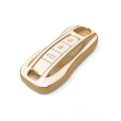 New-Aftermarket-Nano-High-Quality-Gold-Leather-Cover-For-Porsche-Remote-Key-3-Buttons-White-Color-PSC-B13J---Emirates-Keys