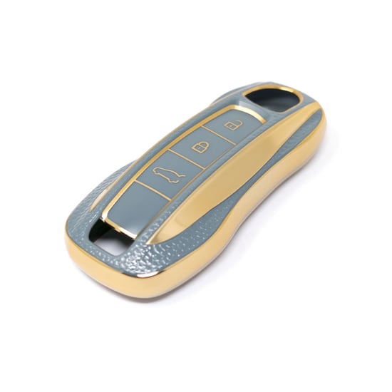 New-Aftermarket-Nano-High-Quality-Gold-Leather-Cover-For-Porsche-Remote-Key-3-Buttons-Gray-Color-PSC-B13J---Emirates-Keys