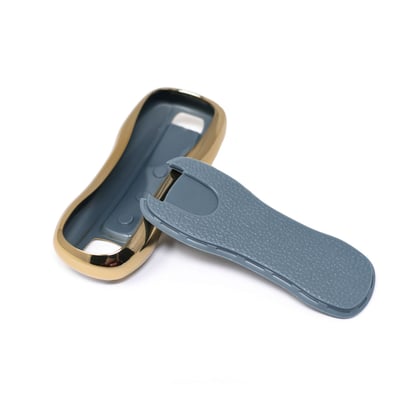 New-Aftermarket-Nano-High-Quality-Gold-Leather-Cover-For-Porsche-Remote-Key-3-Buttons-Gray-Color-PSC-B13J---Emirates-Keys
