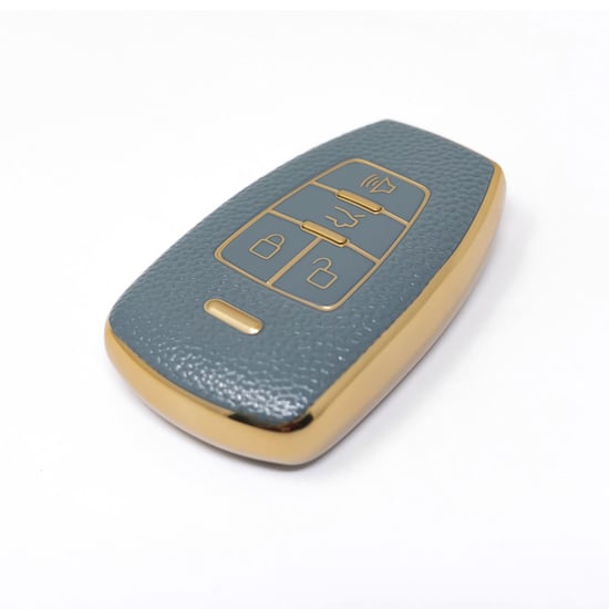 New-Aftermarket-Nano-High-Quality-Gold-Leather-Cover-For-BAIC-Remote-Key-4-Buttons-Gray-Color-BQ-A13J---Emirates-Keys