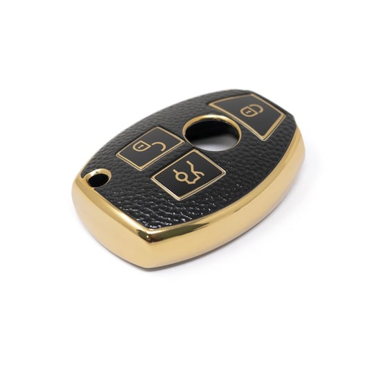 New-Aftermarket-Nano-High-Quality-Gold-Leather-Cover-For-Mercedes-Benz-Remote-Key-3-Buttons-Black-Color-Benz-A13J---Emirates-Keys