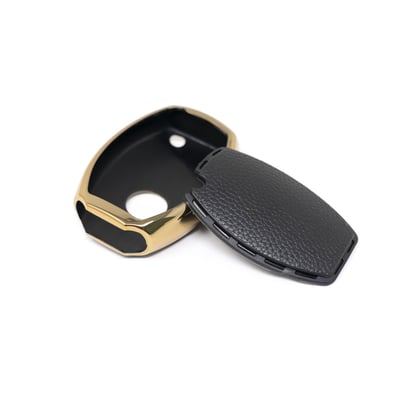 New-Aftermarket-Nano-High-Quality-Gold-Leather-Cover-For-Mercedes-Benz-Remote-Key-3-Buttons-Black-Color-Benz-A13J---Emirates-Keys