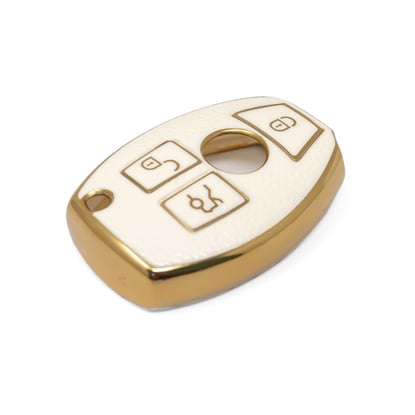 New-Aftermarket-Nano-High-Quality-Gold-Leather-Cover-For-Mercedes-Benz-Remote-Key-3-Buttons-White-Color-Benz-A13J---Emirates-Keys