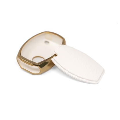 New-Aftermarket-Nano-High-Quality-Gold-Leather-Cover-For-Mercedes-Benz-Remote-Key-3-Buttons-White-Color-Benz-A13J---Emirates-Keys