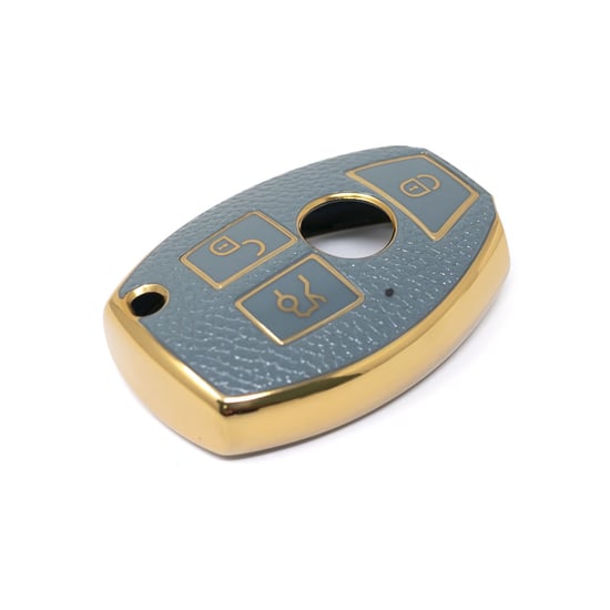 New-Aftermarket-Nano-High-Quality-Gold-Leather-Cover-For-Mercedes-Benz-Remote-Key-3-Buttons-Gray-Color-Benz-A13J---Emirates-Keys