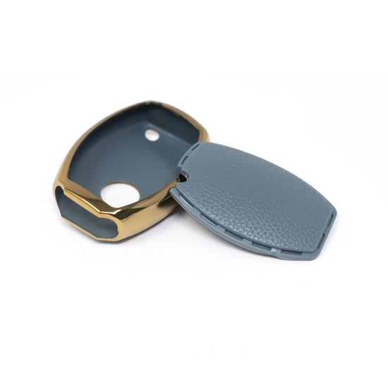 New-Aftermarket-Nano-High-Quality-Gold-Leather-Cover-For-Mercedes-Benz-Remote-Key-3-Buttons-Gray-Color-Benz-A13J---Emirates-Keys