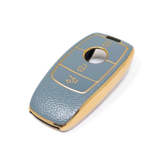 New-Aftermarket-Nano-High-Quality-Gold-Leather-Cover-For-Mercedes-Benz-Remote-Key-3-Buttons-Gray-Color-Benz-B13J---Emirates-Keys